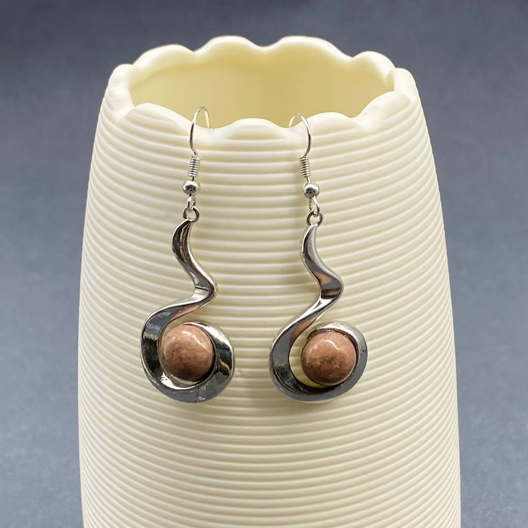 Mio Queena - Wholesale Dangle Earrings - Geometric Dangle Earrings Inlaid with Natural Stone - CS11