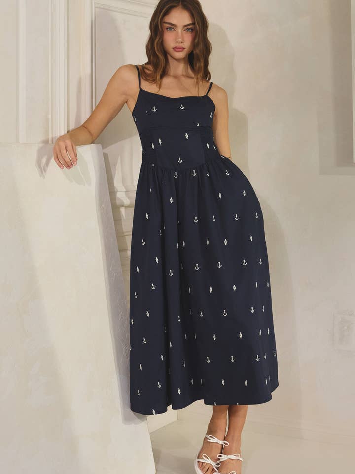 JD2537 Anker Besticktes Gerafftes Maxikleid für den Großhandel von Creamon