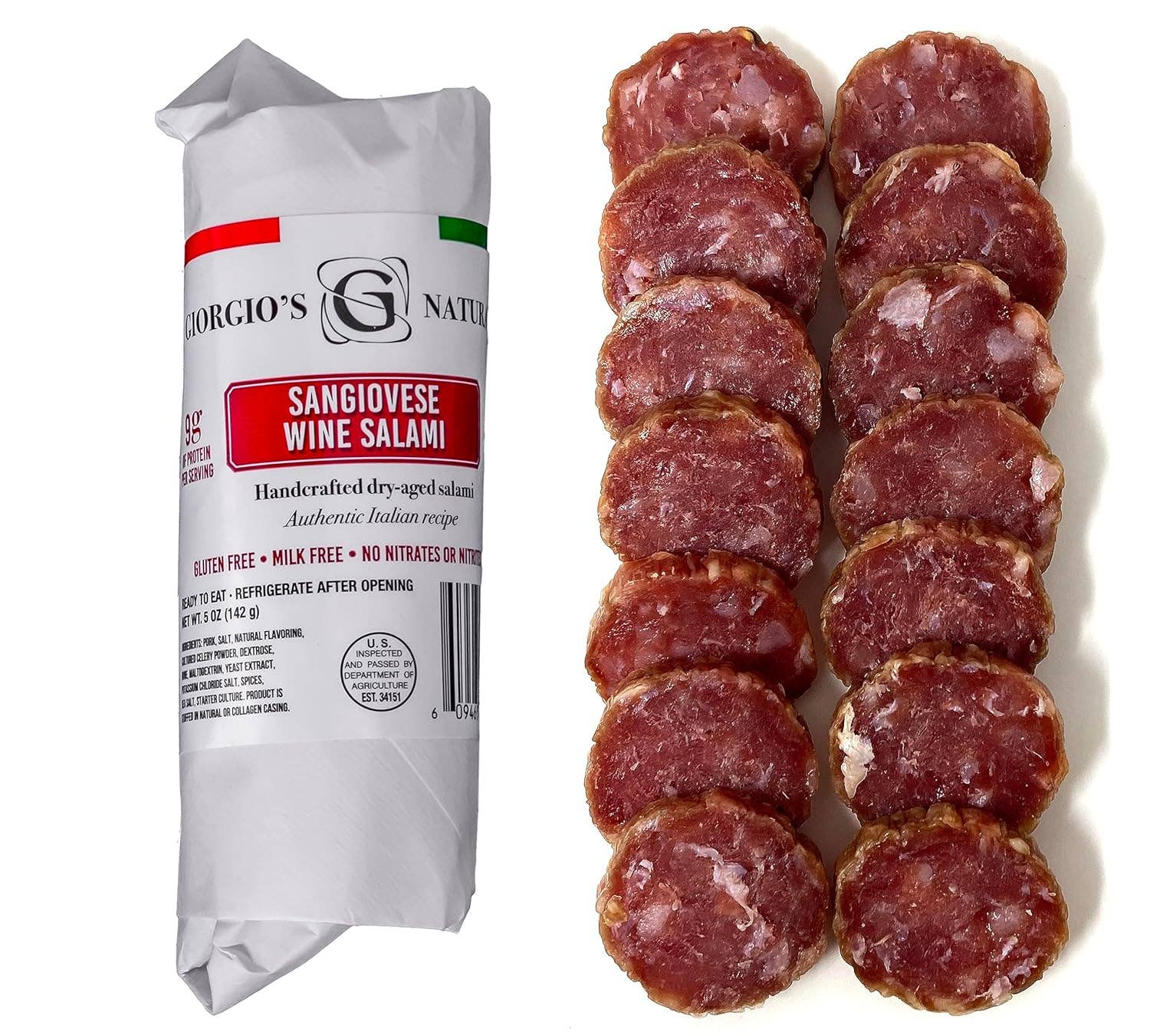 The Italians' Pantry - Wholesale Salami - Giorgio's Naturals, Sangiovese Wine Salami 5oz0