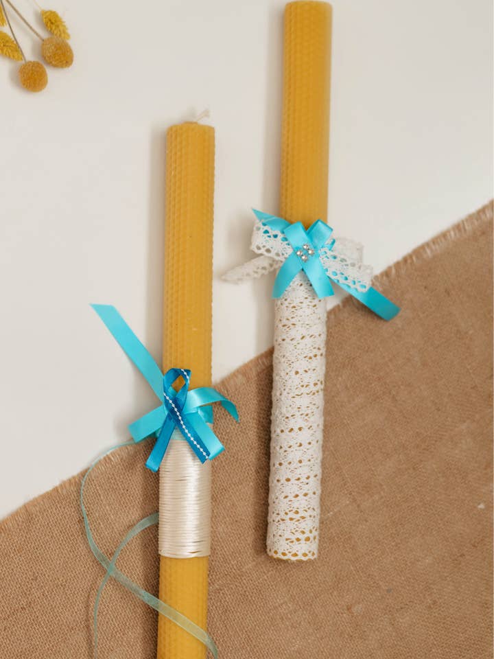 Christening candles ribbon and wire for wholesale by LES BOUGIES D'ALEXANDRA