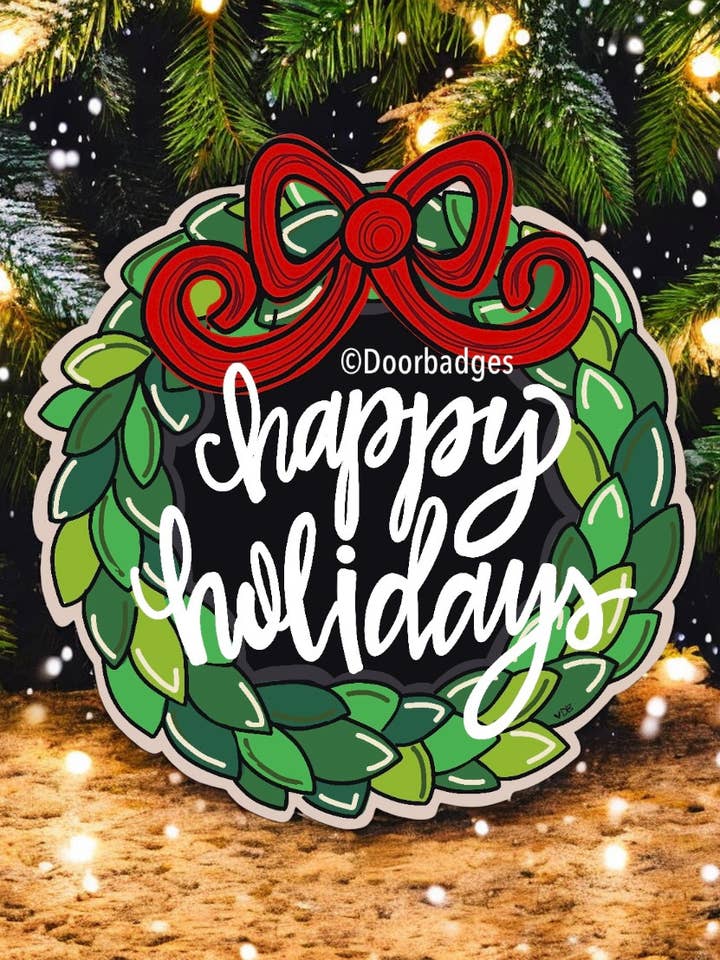 Christmas Wreath Wooden Door Hanger for wholesale by DoorBadges