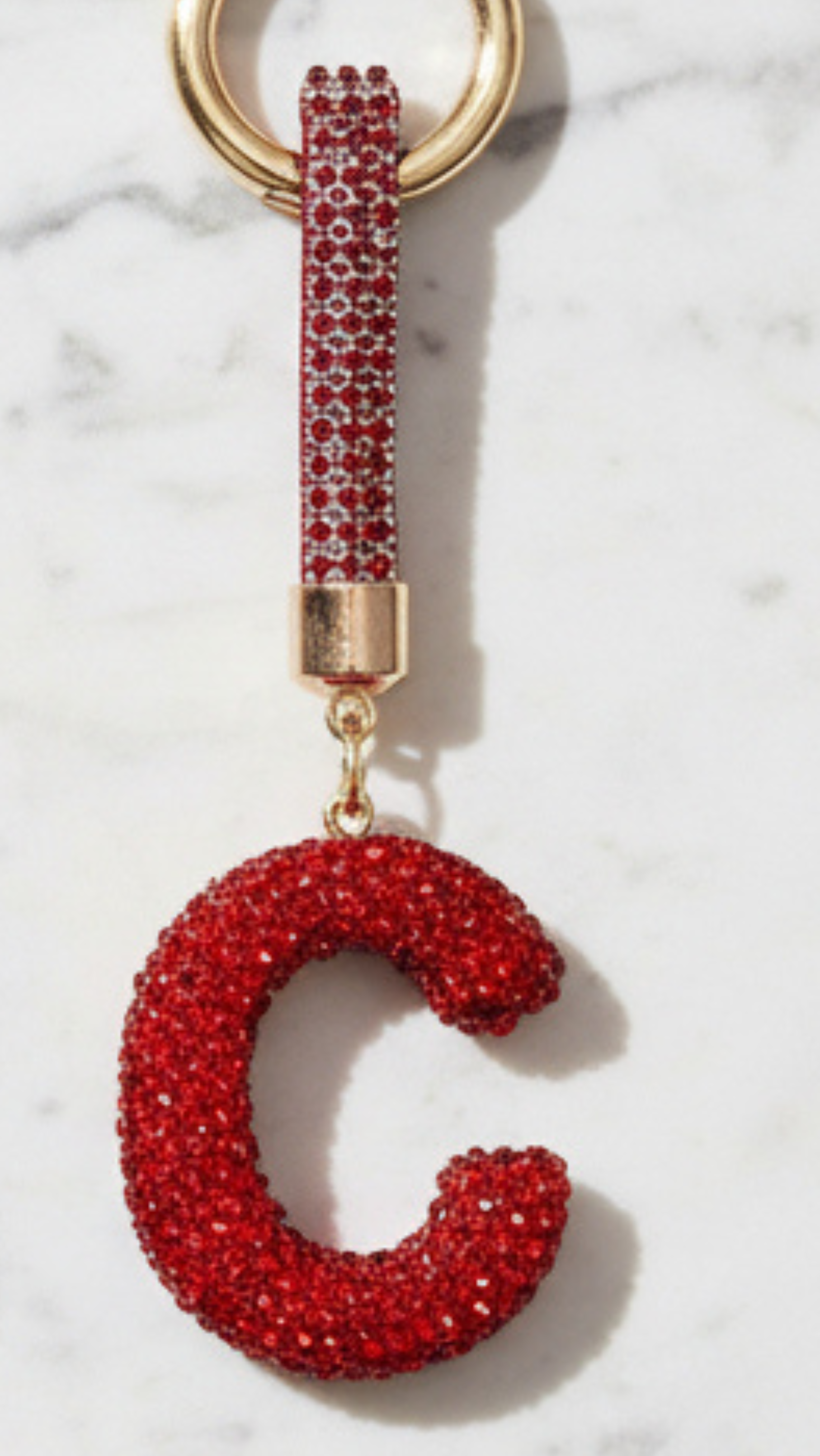 Initial Letter Red Crystal Glam Key Ring & Bag Charm for wholesale on Faire1