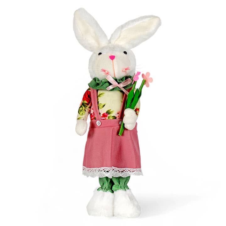 17" Girl Rabbit with Flower Fabric Easter Decoration for wholesale by Clever Monsters