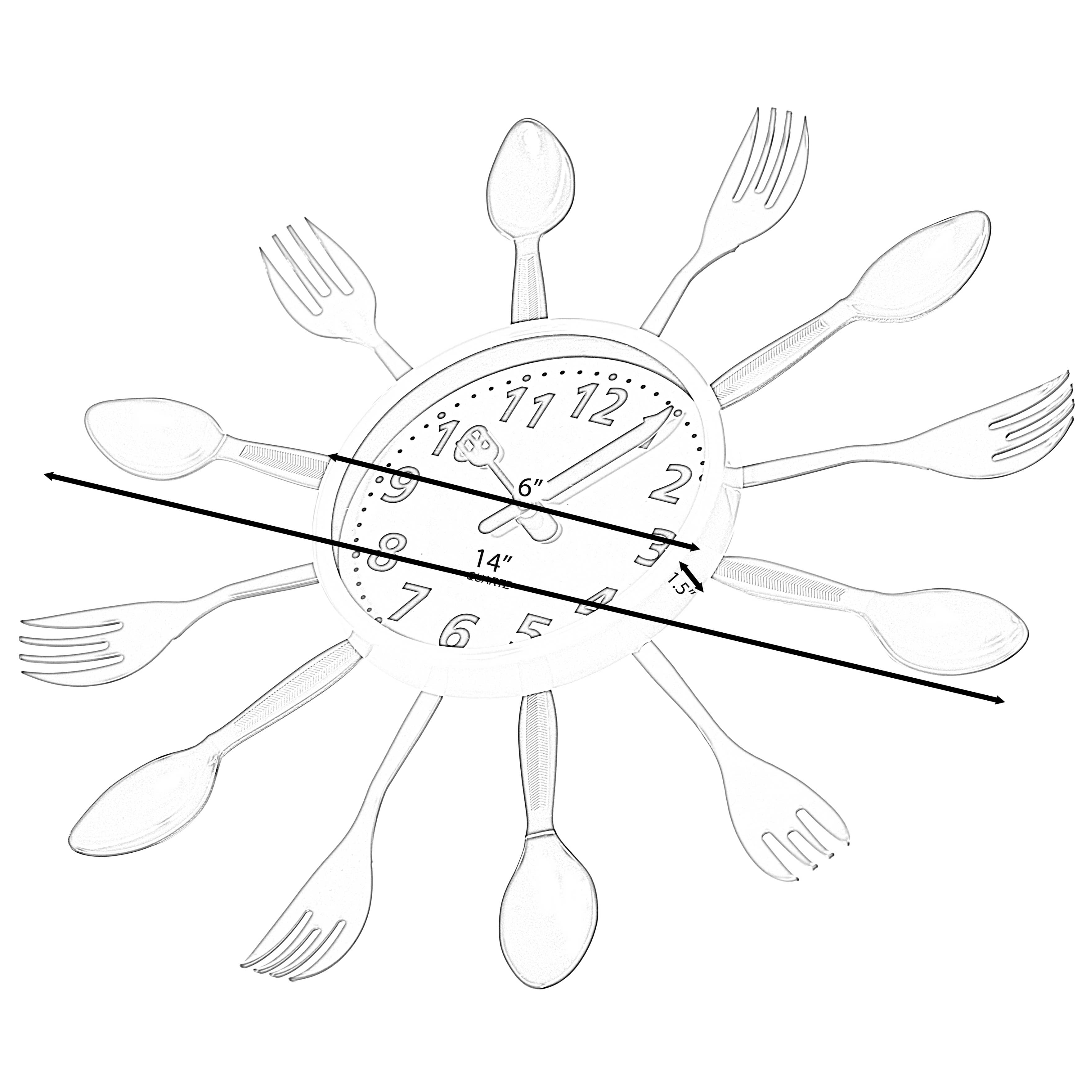 Quickway Imports - Vente Horloges murales - Horloge murale décorative en 3D avec cuillère et fourchette6