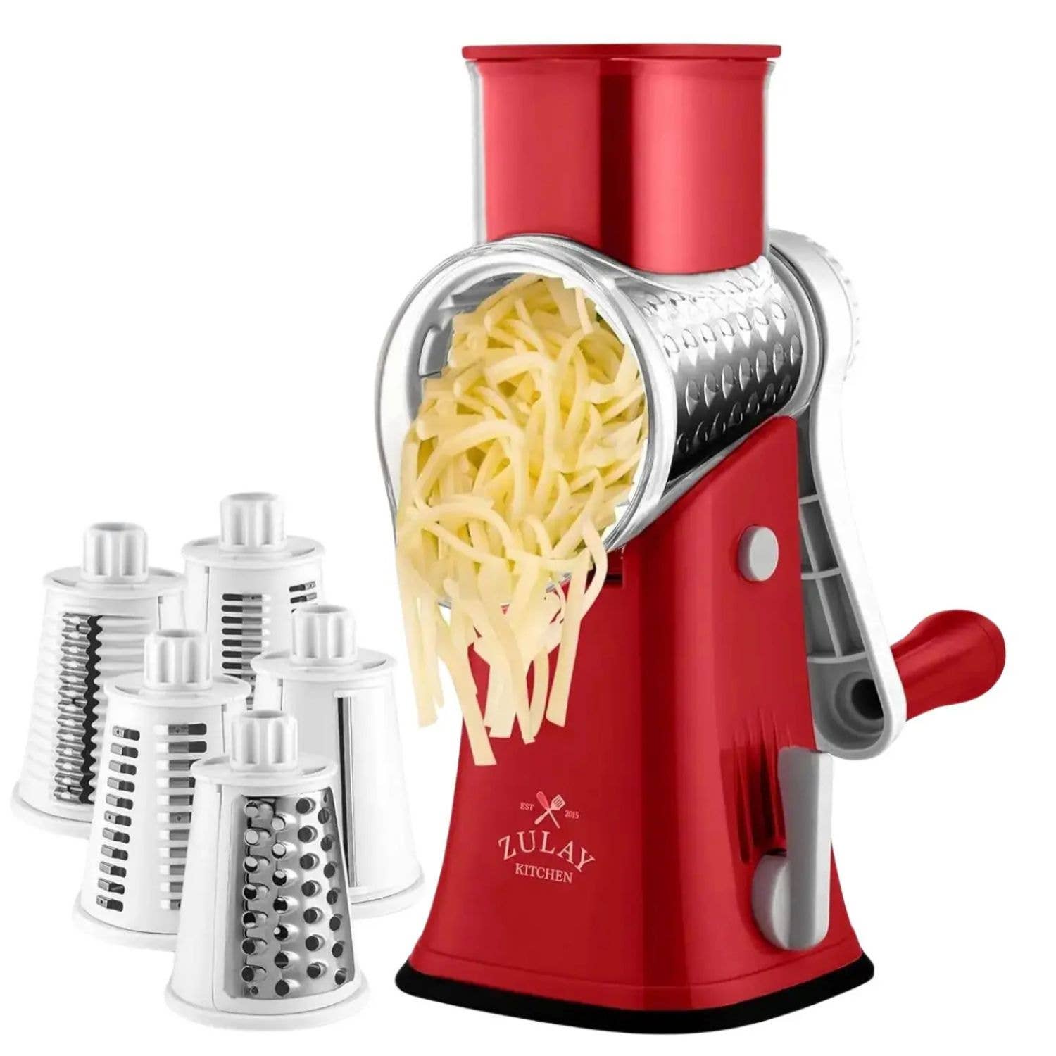 Zulay Kitchen - Vendita all'ingrosso Grattuge - Grattugia rotativa per formaggio con 5 tamburi intercambiabili13