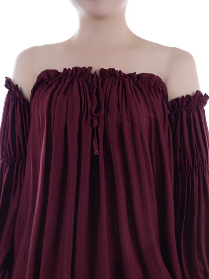 Anna Kaci Wholesale - Wholesale Blouse - Women's - Semi Sheer Boho Peasant Off the Shoulder Top33