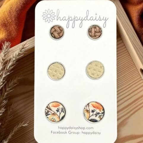 Fall Leather Stud Earring 3-Pack for wholesale by happydaisy
