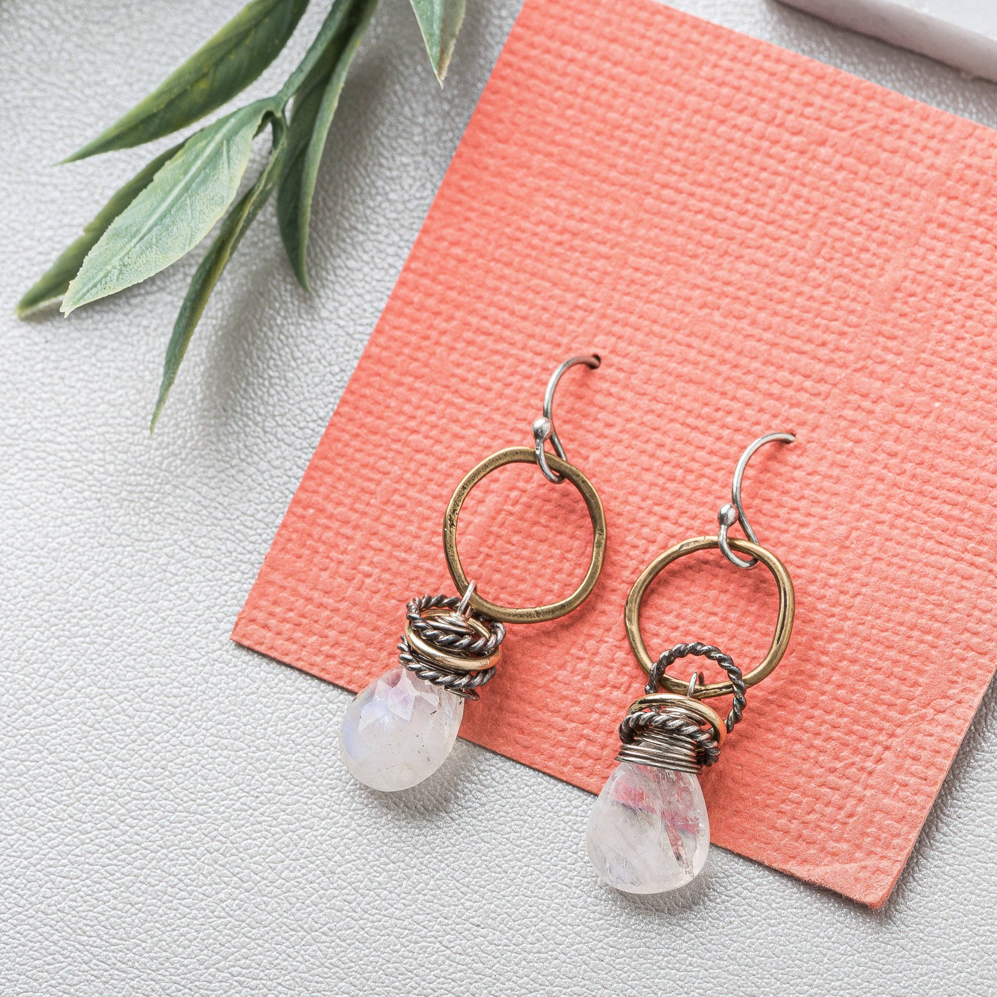 Original Hardware - Wholesale Dangle Earrings - Moonstone Full Circle Earrings