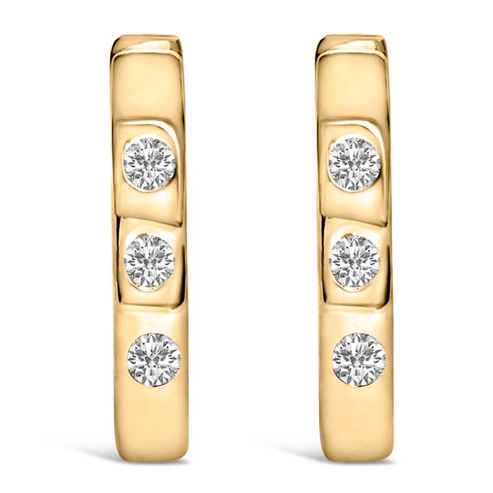 10K Gold 1/10 Ct Three Stone Lab Grown Diamond Hoop Earrings for wholesale by Infinite Jewels
