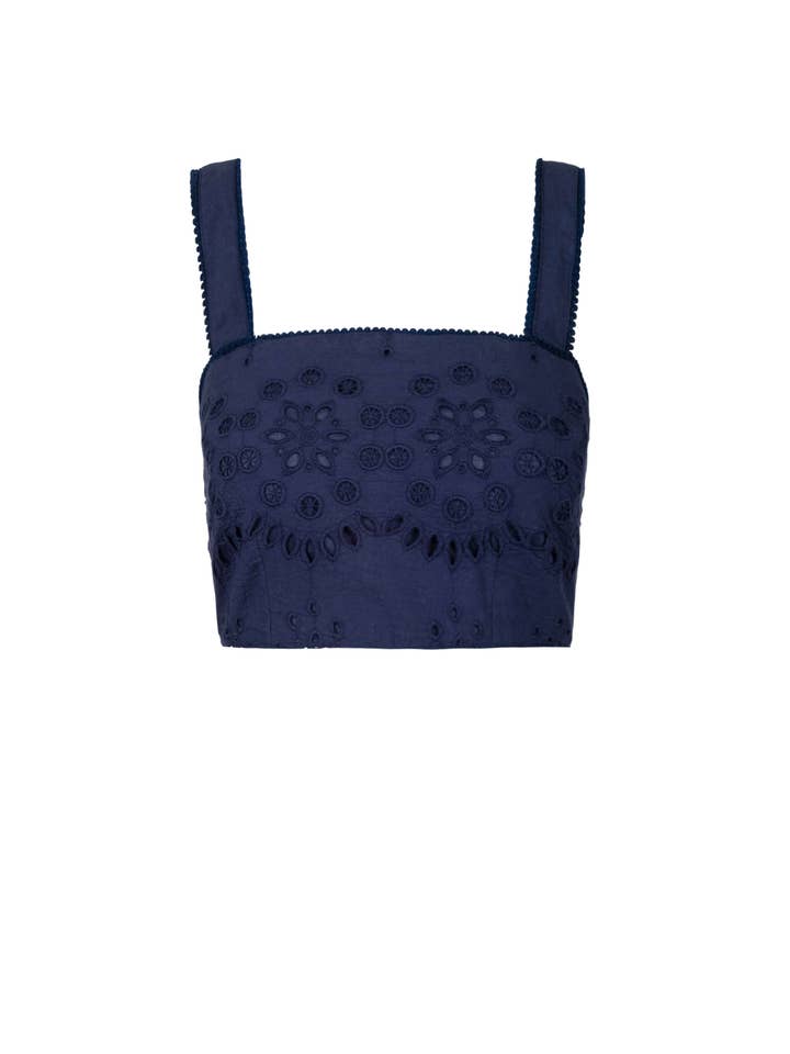 Ilyssa Crop Top In Navy Calypso Eyelet for wholesale by Change of Scenery