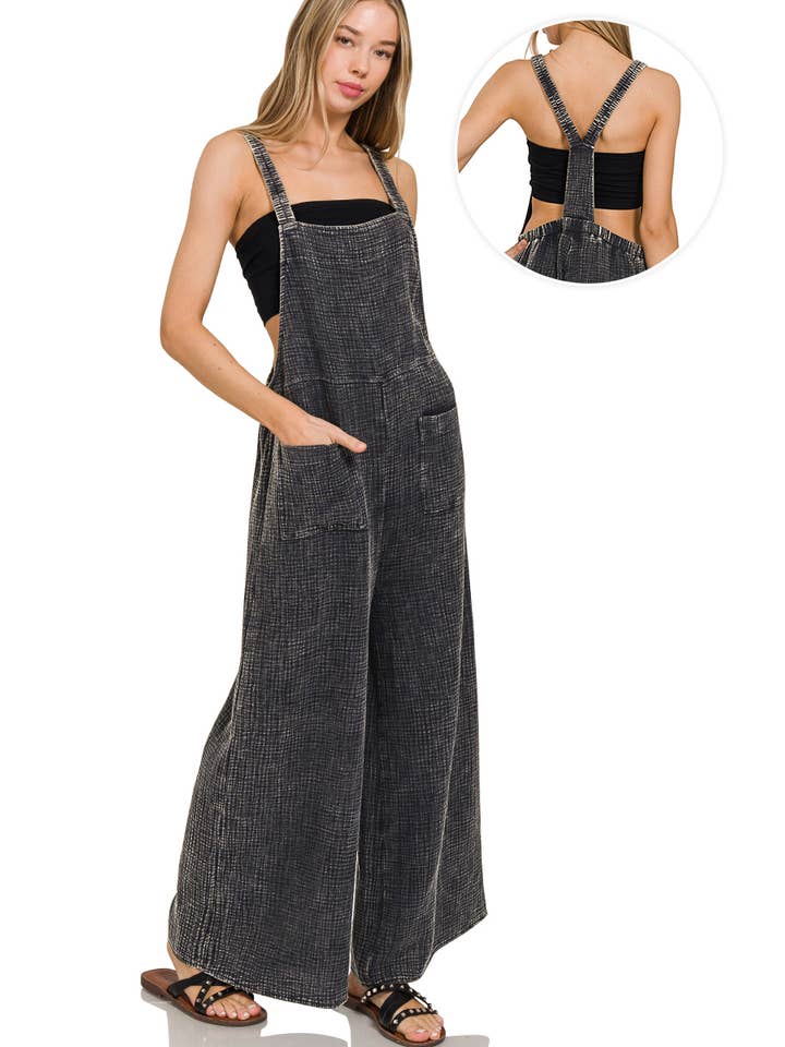 42POPS - Wholesale Overalls - Women's - "...Washed Double Gauze Wide Leg Overalls