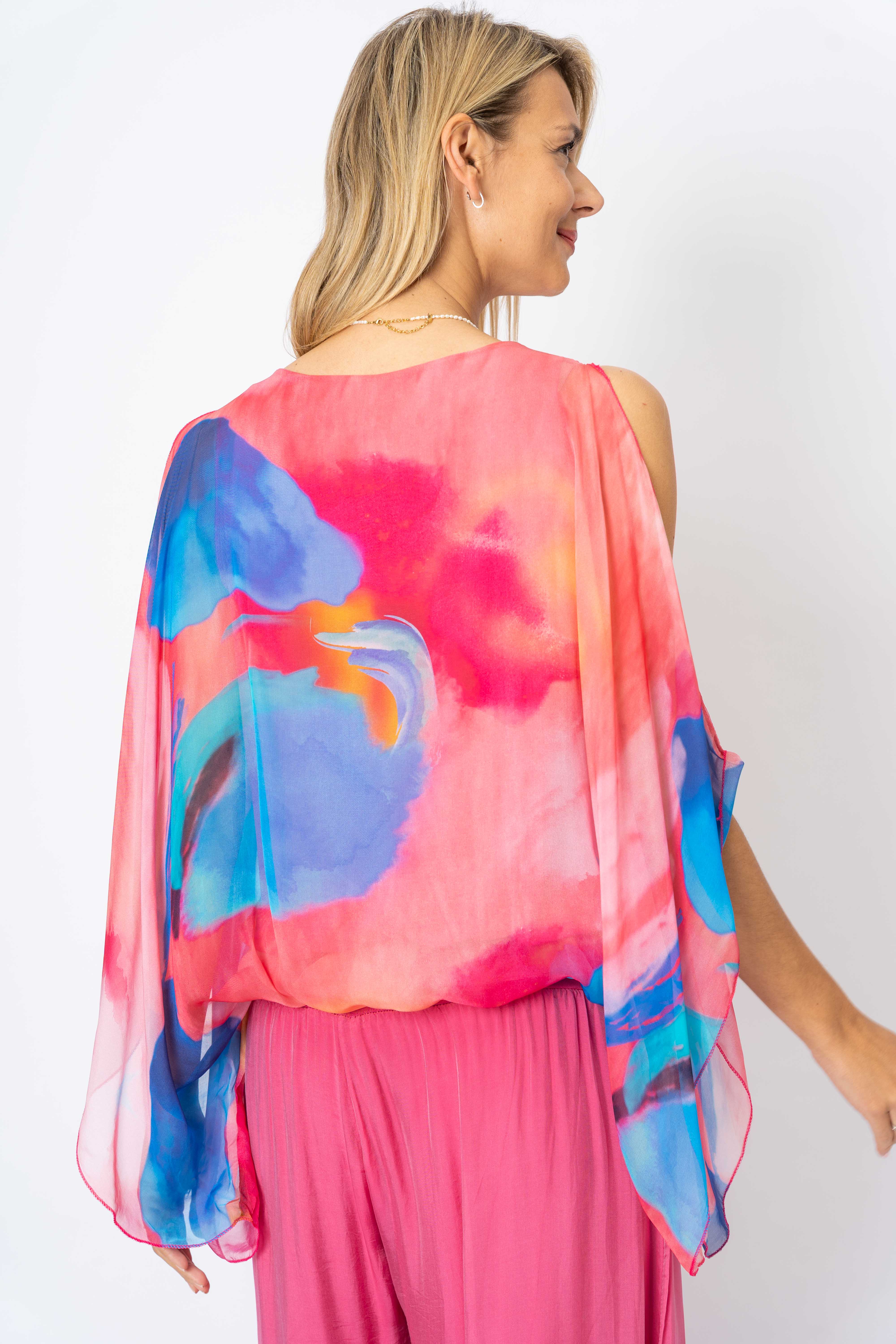 Look Mode Usa – wholesale Blus - Dam – Tryckt blus i silke med bara axlar2