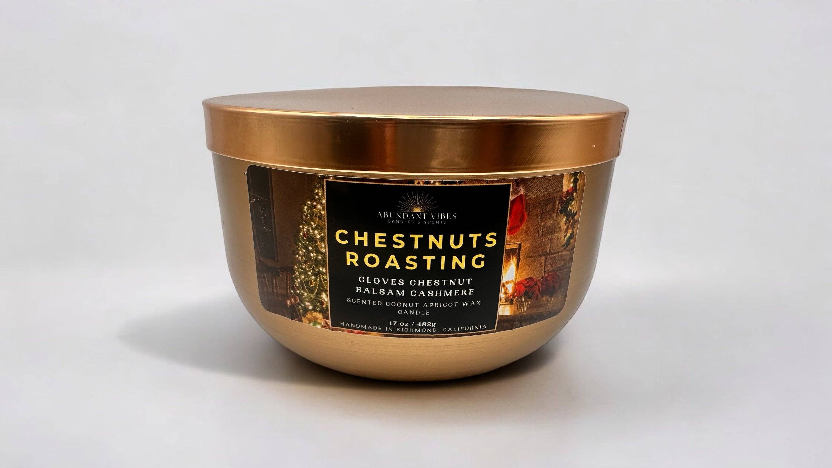 Abundant Vibes Candles & Scents - Wholesale Jar/Filled Candle - Chestnuts Roasting 17oz Candle (Chestnut + Clove + Cashmere)1