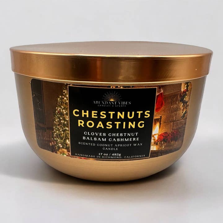 Abundant Vibes Candles & Scents - Wholesale Jar/Filled Candle - Chestnuts Roasting 17oz Candle (Chestnut + Clove + Cashmere)1