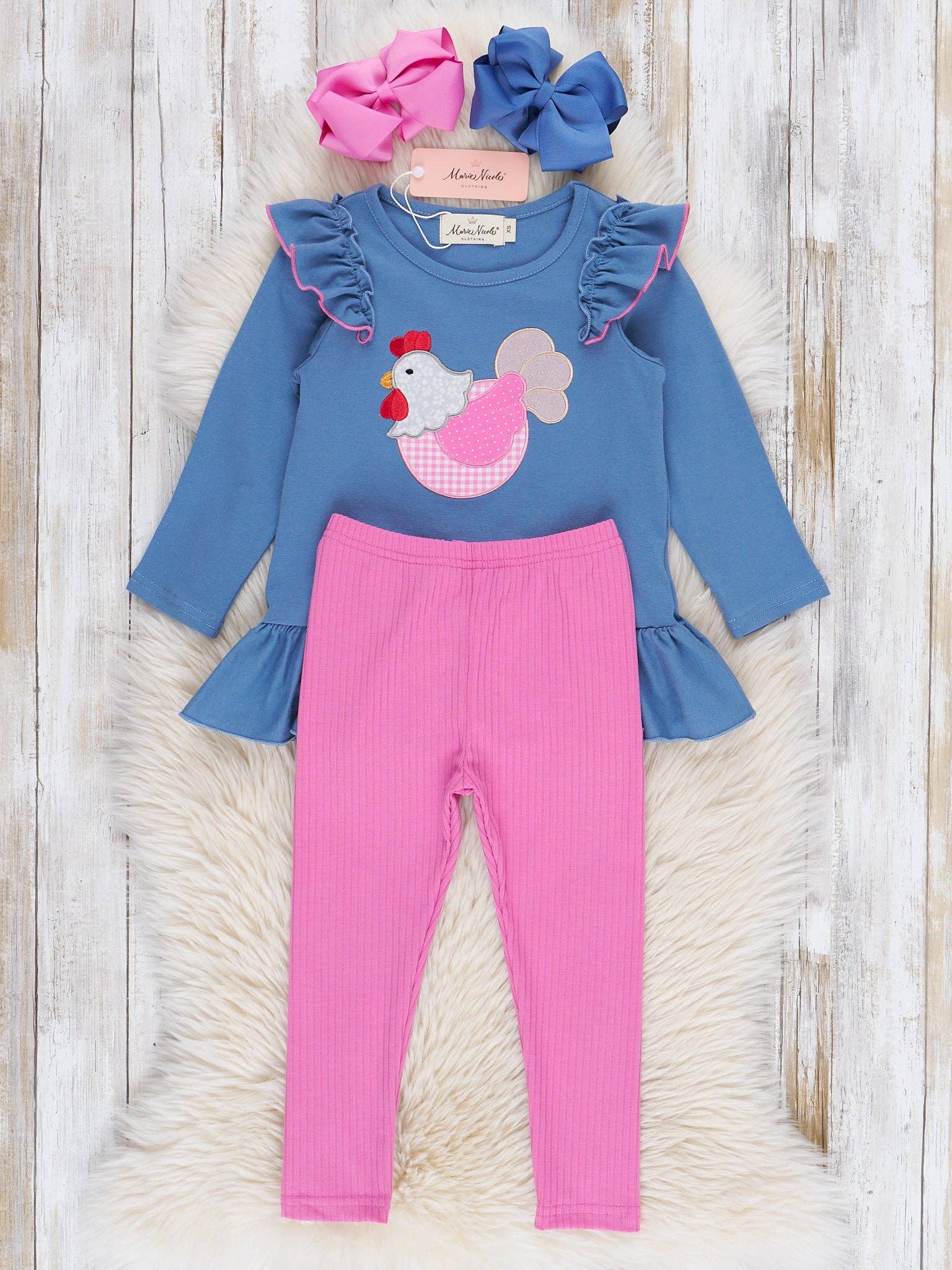Marie Nicole Clothing - Wholesale Top & Leggings Set - Kids - Feathered Friend Ruffle Outfit1