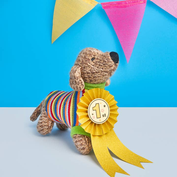 Best Years Ltd – wholesale Stuffed/plush toy – Kids & baby – Knitted Sausage Dog Soft Toy Teddy with Stripe Jumper12