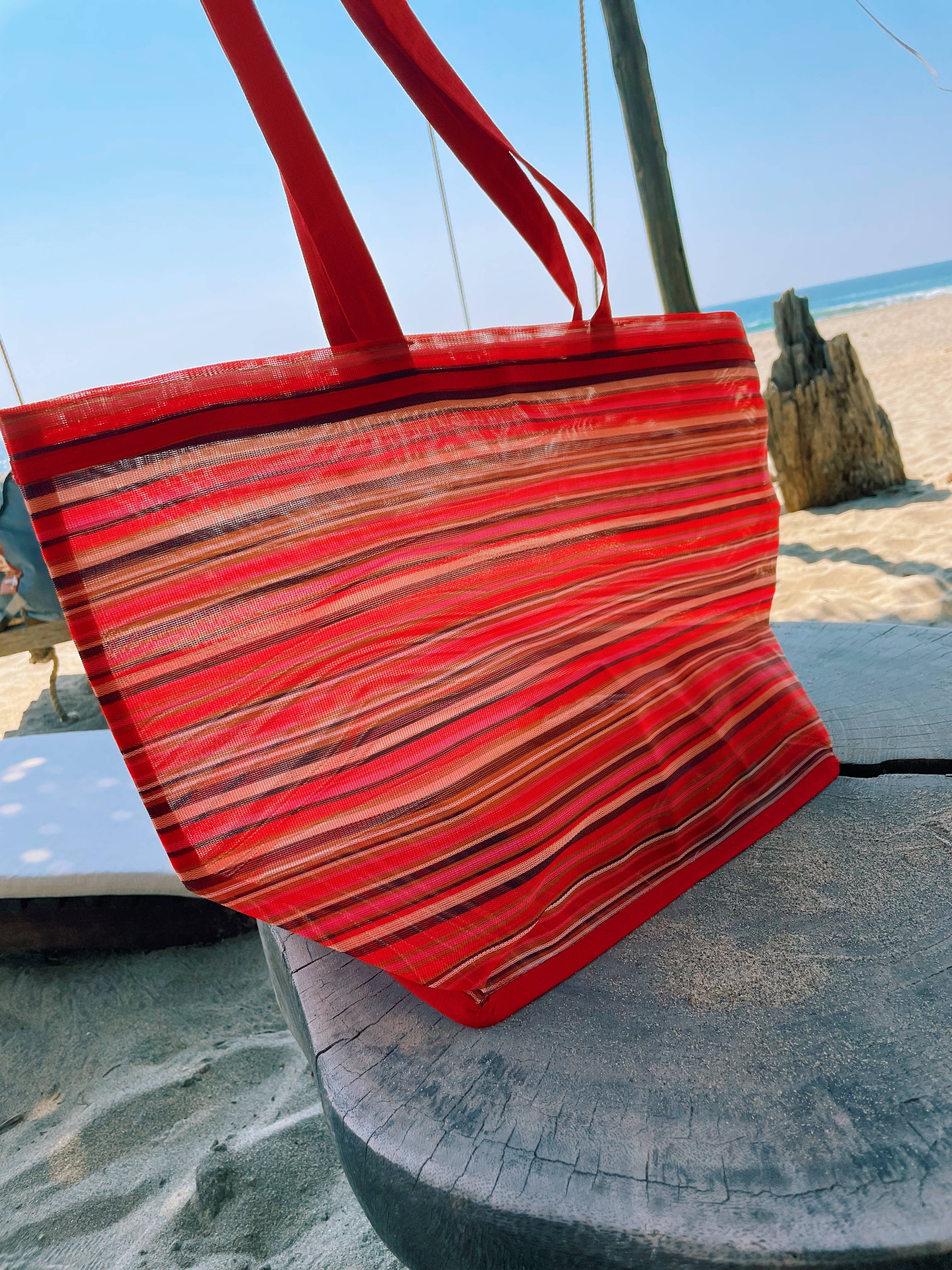 Pura Vida - Vendita all'ingrosso Borsa da spiaggia - Borsa da spiaggia in tessuto con cinturino in plastica 15x20 pollici15