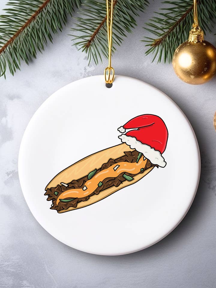 ornement de Noël Père Noël cheesesteak de Philadelphie pour la vente par Square Peggy
