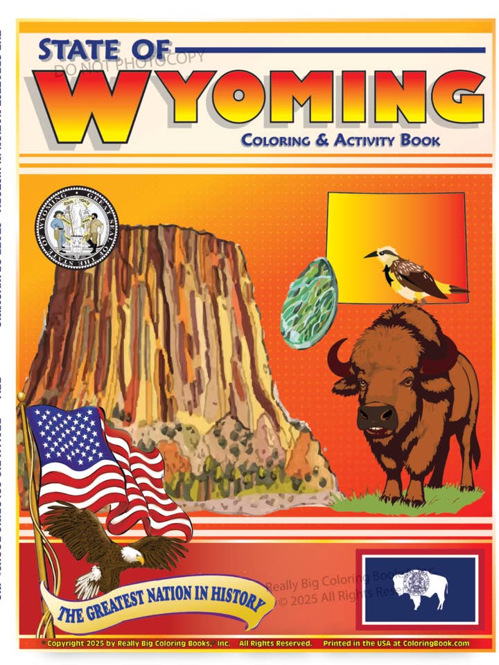 Wyoming State Målarbok 8,5 x 11 för wholesale av Really Big Coloring Books | ColoringBook.com