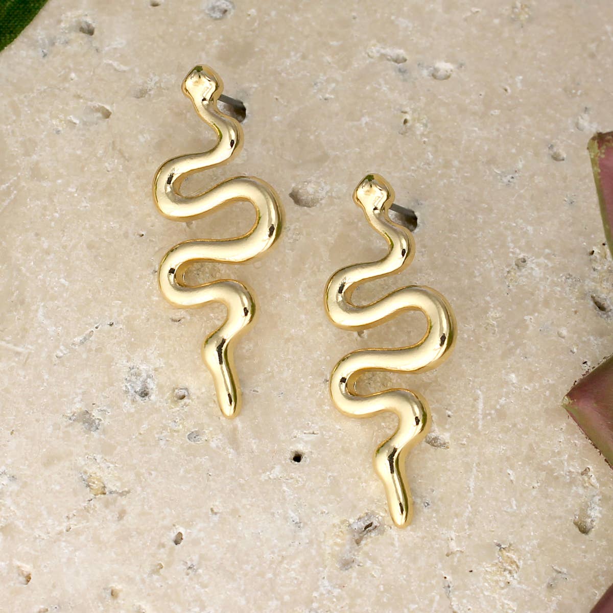 ZAD - Wholesale Dangle Earrings - Gold Curvy Snake Post Earrings