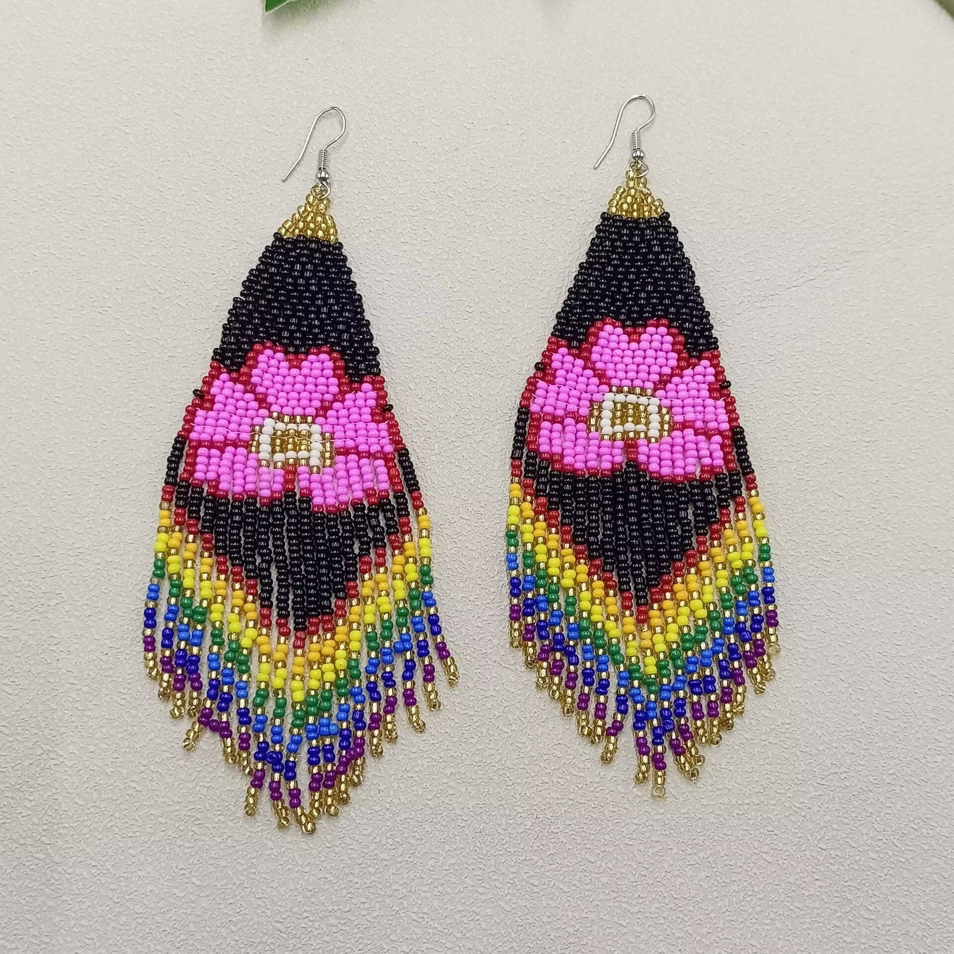 Mio Queena - Wholesale Tassel Earrings - Flower Pattern Seed Beads Fringe Earrings - SB3