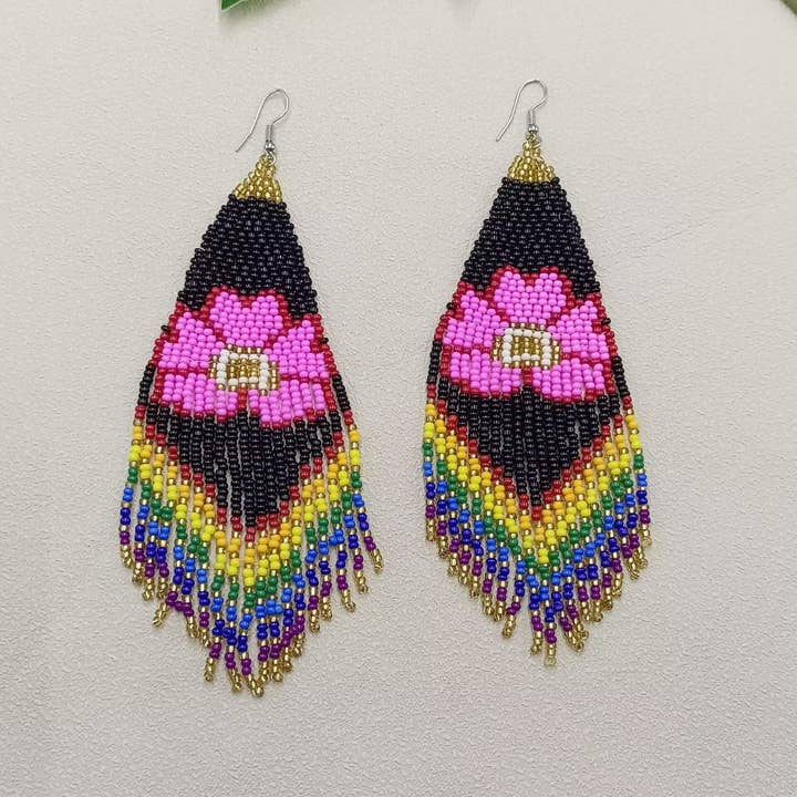 Mio Queena - Wholesale Tassel Earrings - Flower Pattern Seed Beads Fringe Earrings - SB3