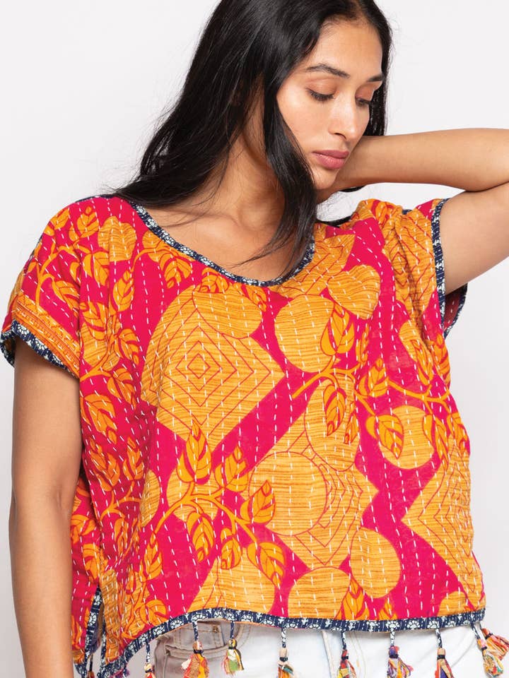 Sevya Handmade - Vente Chemisier – femme - Haut court en kantha de coton1