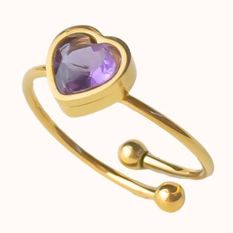 Februari Geboortesteen Hart Ring - Amethist for wholesale by Blue Buddha Jewelry