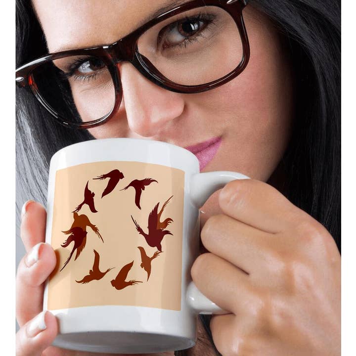 3dRose - Wholesale Coffee Mug - 3dRose, Swallows In Flight Stylized Silhouette Art Red Orange, Mug9