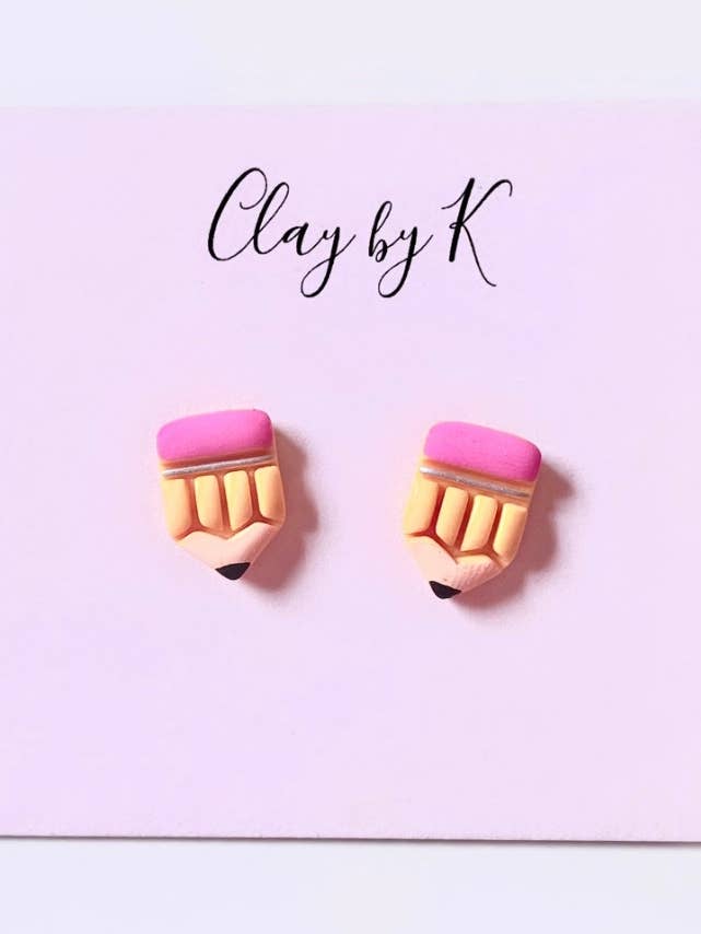 Teacher Appreciation Pencil Clay Earring Studs for wholesale by Clay by K