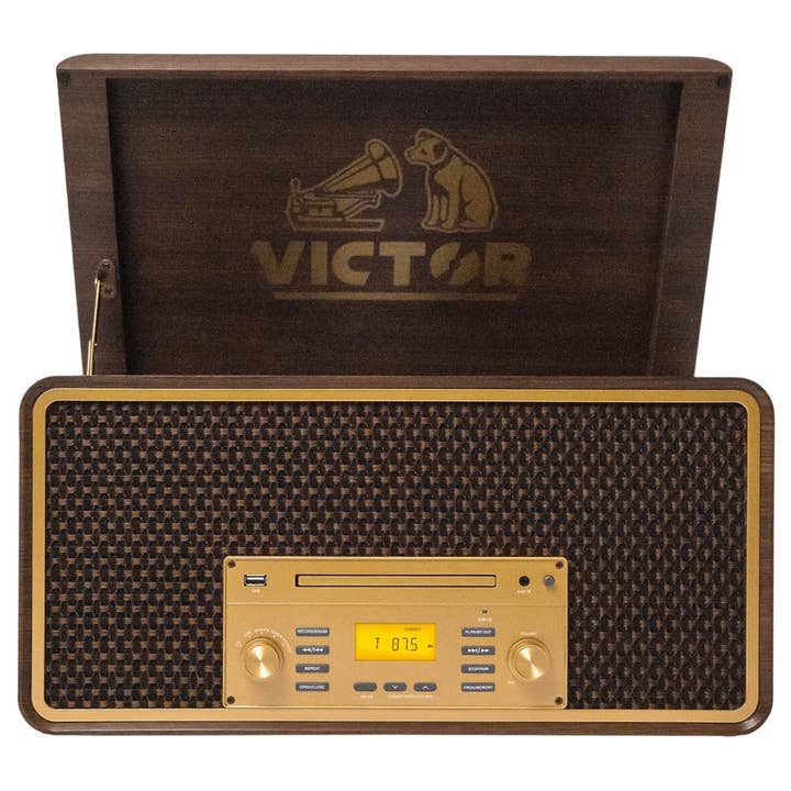 JupiterGear Home - Wholesale Speakers - Victor Monument 8-in-1 Wood Music Center w 3-Speed Turntable16
