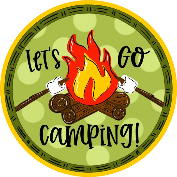 DecoExchange - Venta al por mayor Pegatina - Calcomanía de vinilo, letrero de camping, vamos a acampar, vinilo redondo de 10 pulgadas