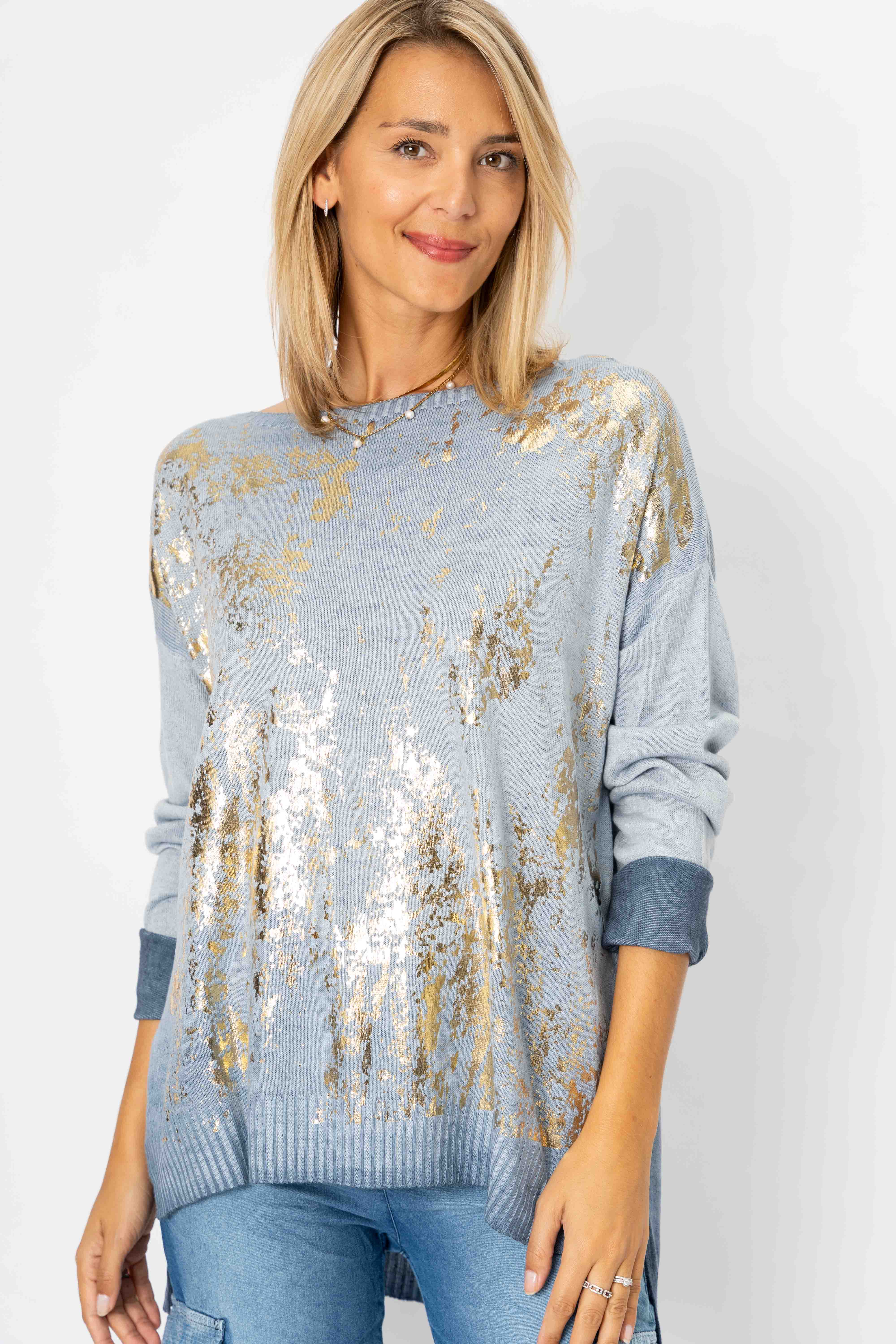 Look Mode Usa - Vente Pull en maille – femme - Pull en feuille d'or3