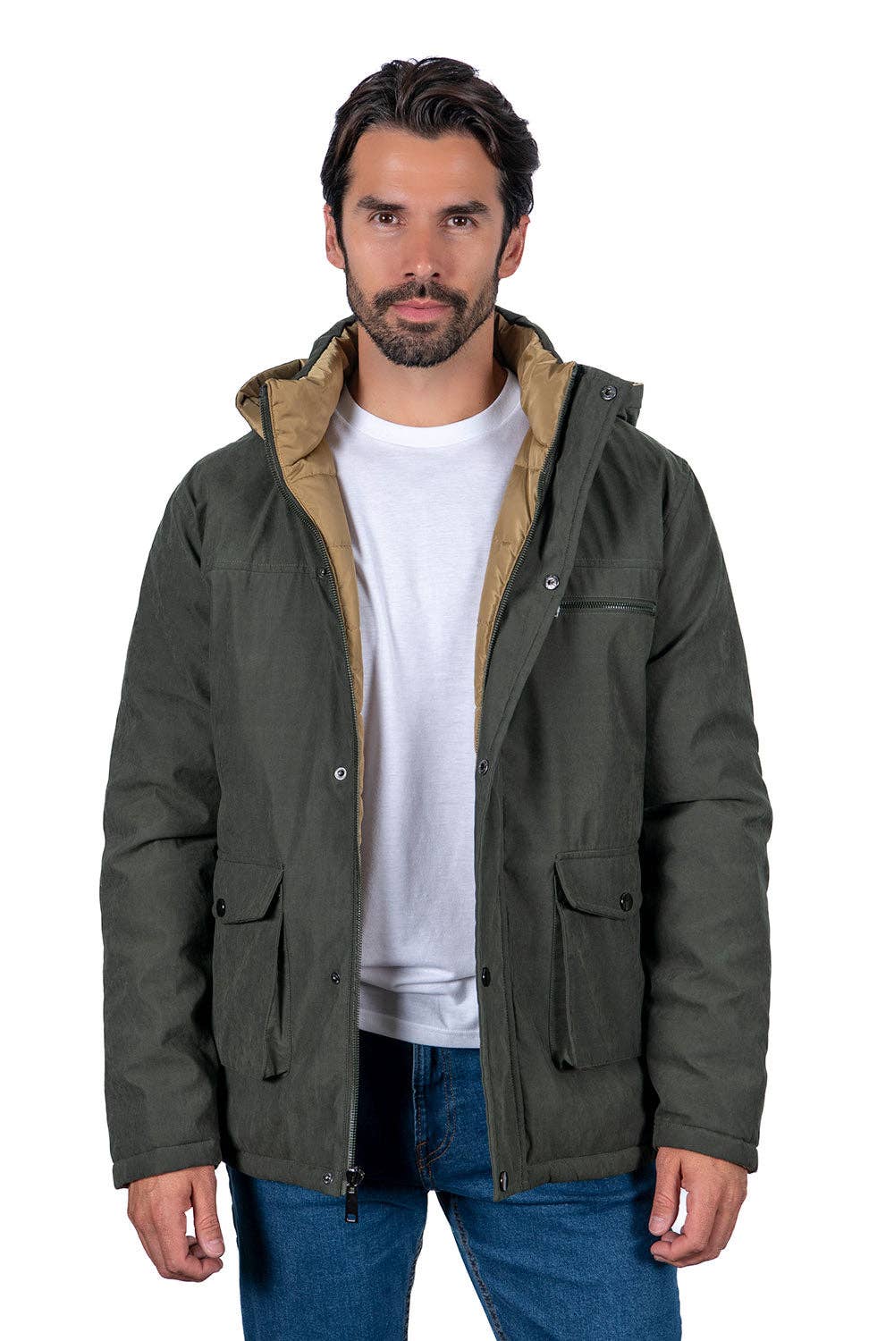 BLACK COTTON BURGUNDY OLIVE COTTON KHAKI CAMEL COTTON BLACK Men's Reversible Padded Durable Jacket for wholesale on Faire2