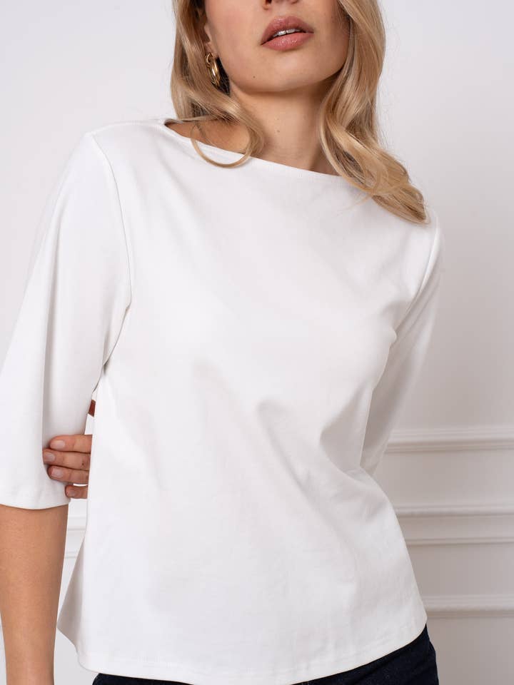 T-shirt 100% premium bomull kortärmad båthals för wholesale av jw.atelier