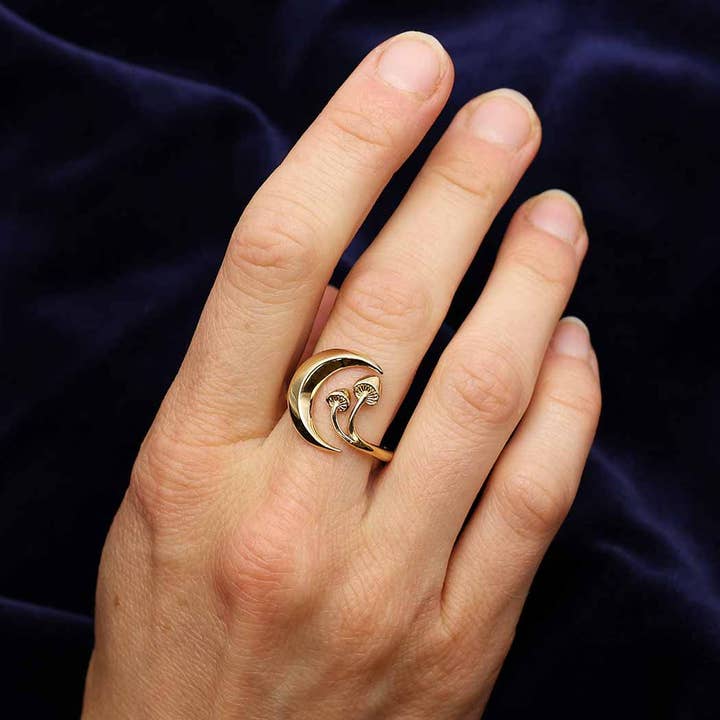 Nina Designs - Wholesale Cocktail/Statement Ring - Sterling Silver or Bronze Moon and Mushroom Adjustable Ring