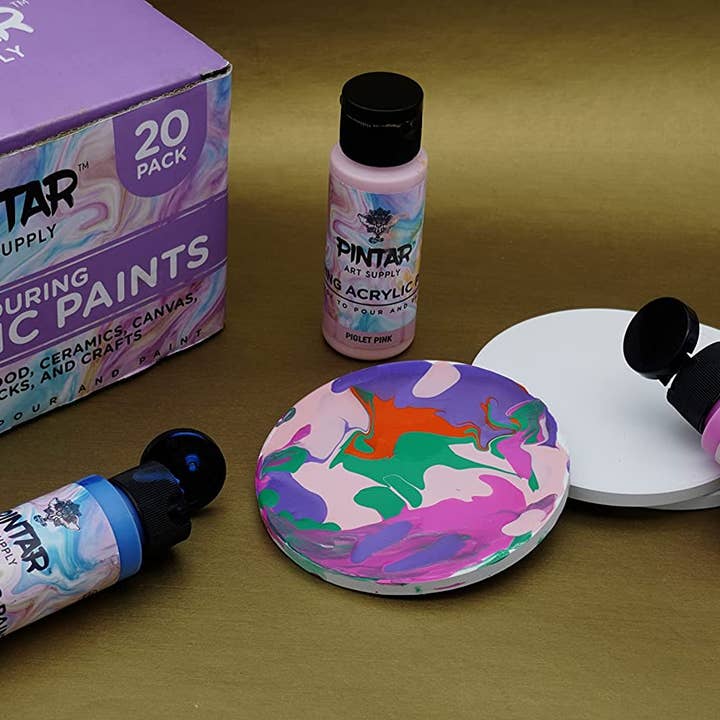 Pintar Art Supply – Großhandel Acrylfarbe – Pintar Art Supply Acryl Pouring Farben, Set mit 20 Farben | Fließfähige, leicht zu gießende Acrylfarbe | Vorgefertigte, wasserbasierte Bastelfarbe, 60 ml Flaschen, Vielfalt aus 20 Farben7