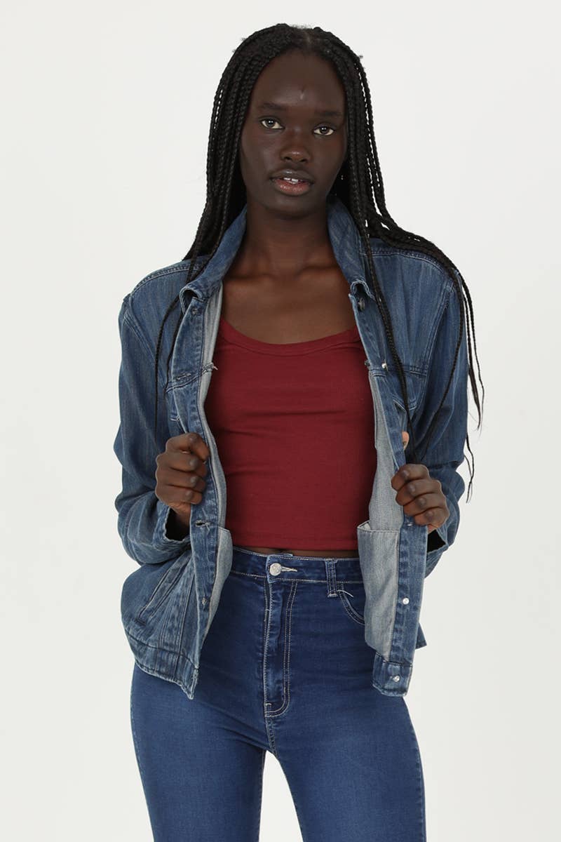 ANGIE - Wholesale Denim Jacket - Women's - SJ919-ASIS WASHED DENIM TENCEL BUTTON FRONT JACKET36