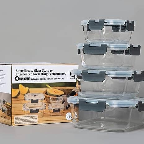 Square Glass Containers - Set of 4 for wholesale by Genicook Product LLC