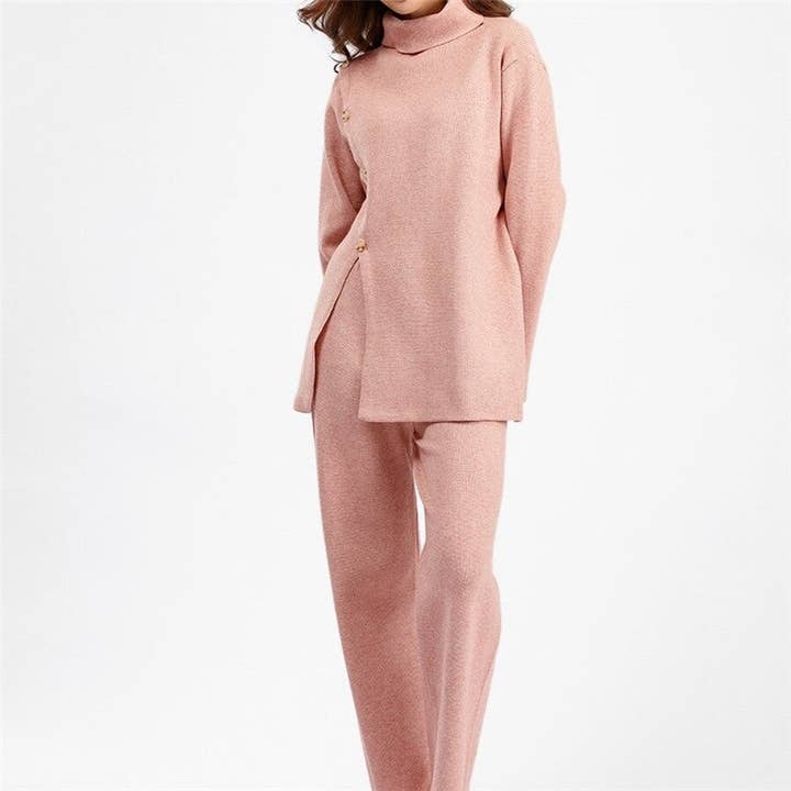 Set Of High Neck Sweater And Wide Leg Pants With Slits for wholesale by Plush Looks