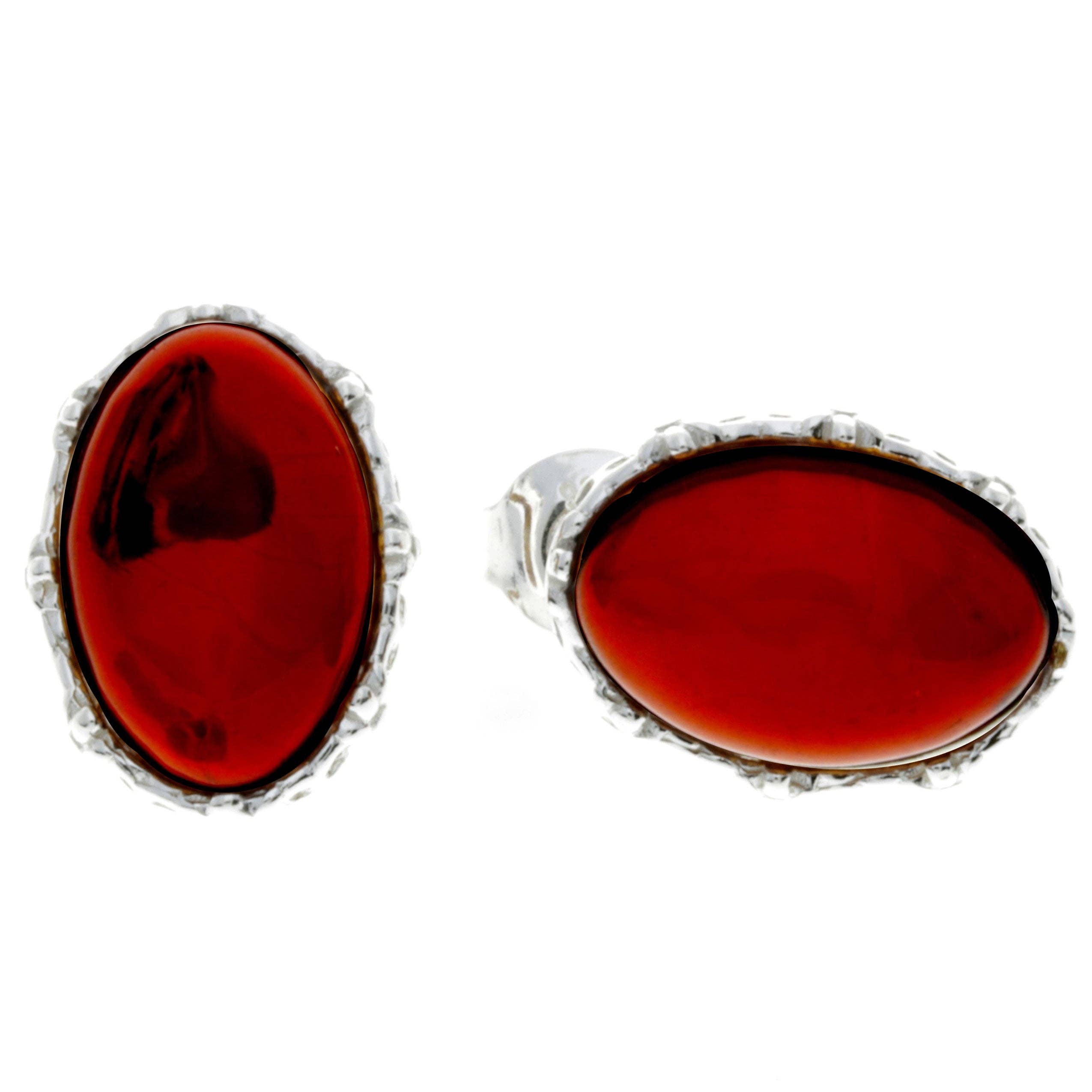 SilverAmber Jewellery - Wholesale Stud/Post Earrings - 925 Sterling Silver & Genuine Baltic Amber Classic Oval Studs Earrings - M65012