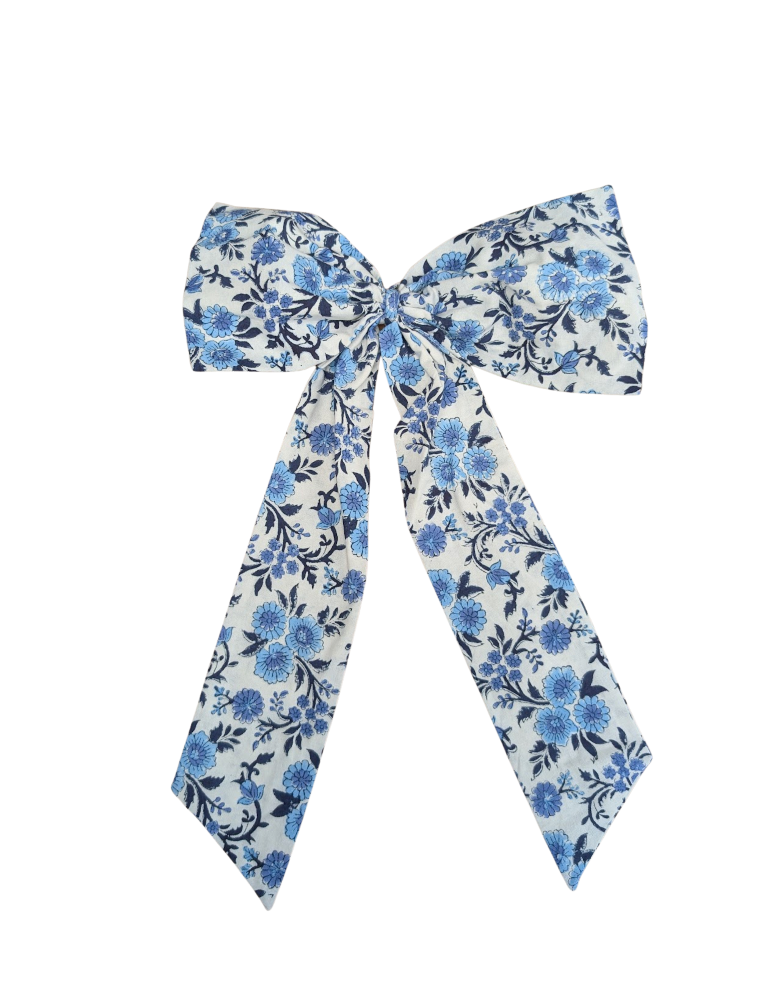 LNH EDIT - Wholesale Bow - Gift Wrapping - Thistle Blue Handmade Bow | Hand Block-Printed Cotton (2 Sizes)0