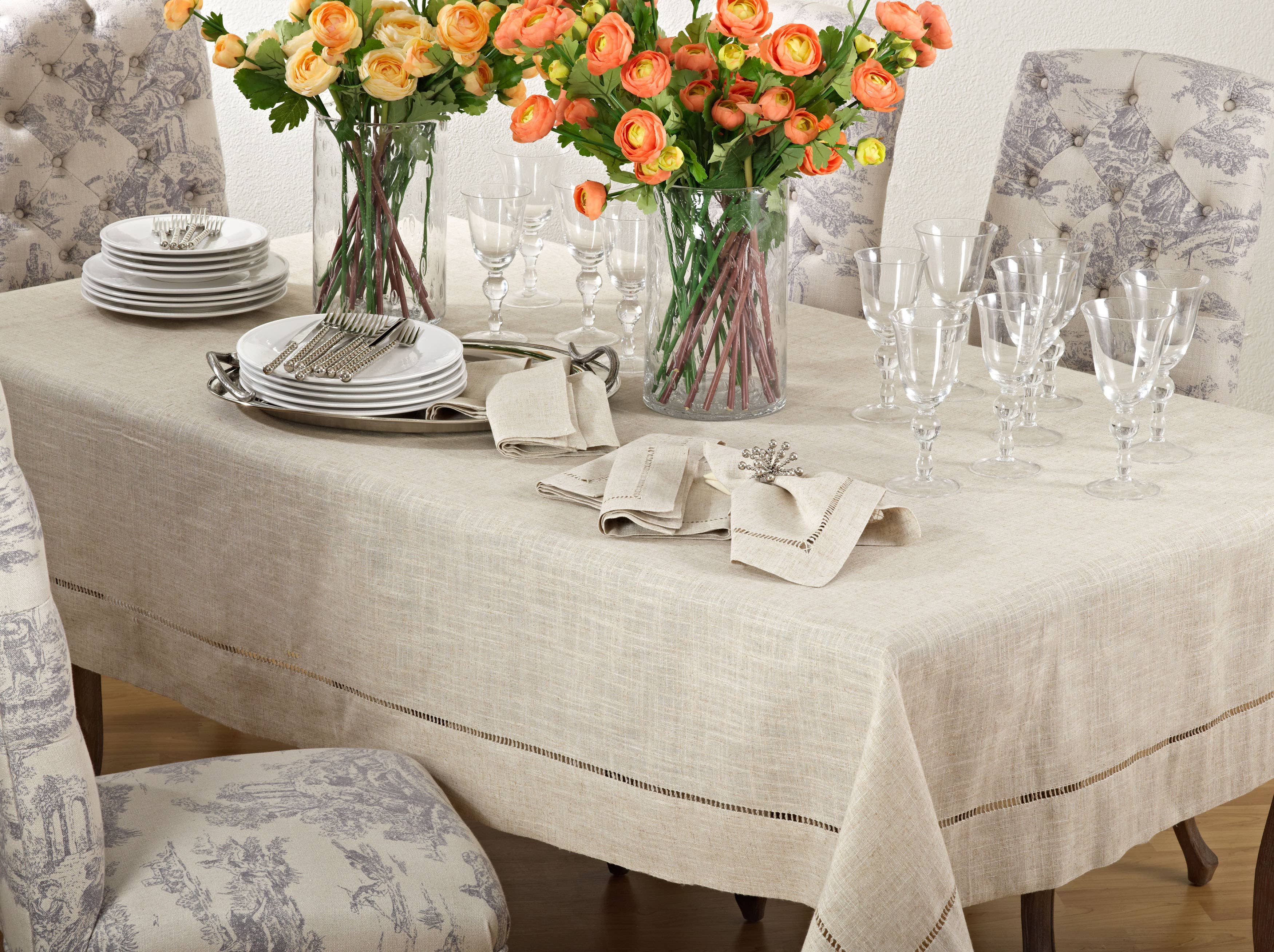 Natural Toscana Hemstitched Tablecloth for wholesale on Faire2