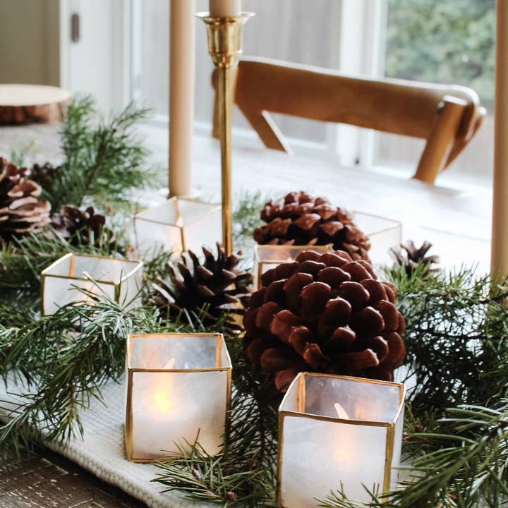 Dekorasyon Gifts Decor - Wholesale Candle Holder - 2" Square Capiz Votive Set/6 (Natural - Gold Trim)4