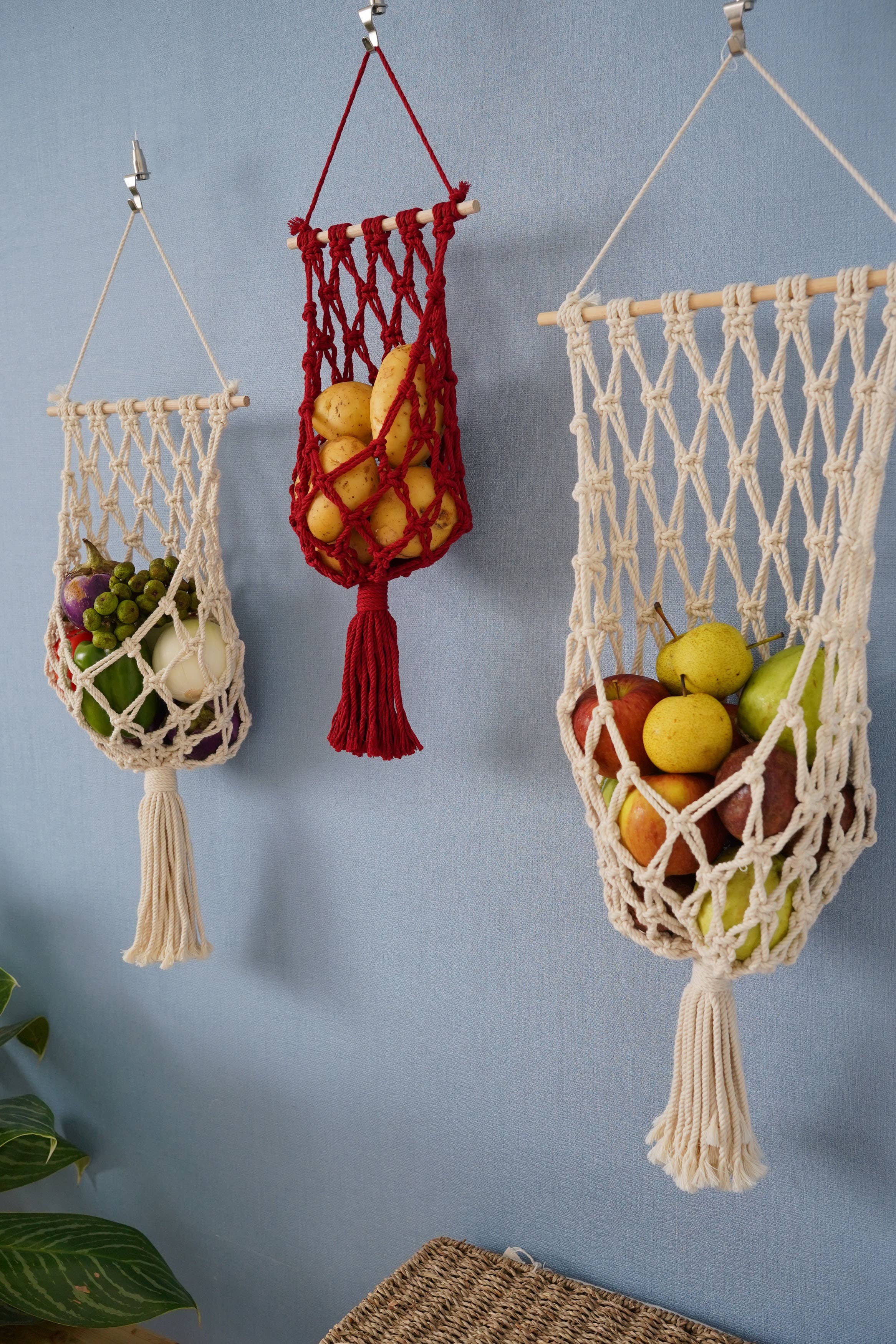 BeanDaikon – wholesale Kitchen storage/organiser – Macrame Fruit Hanger H077