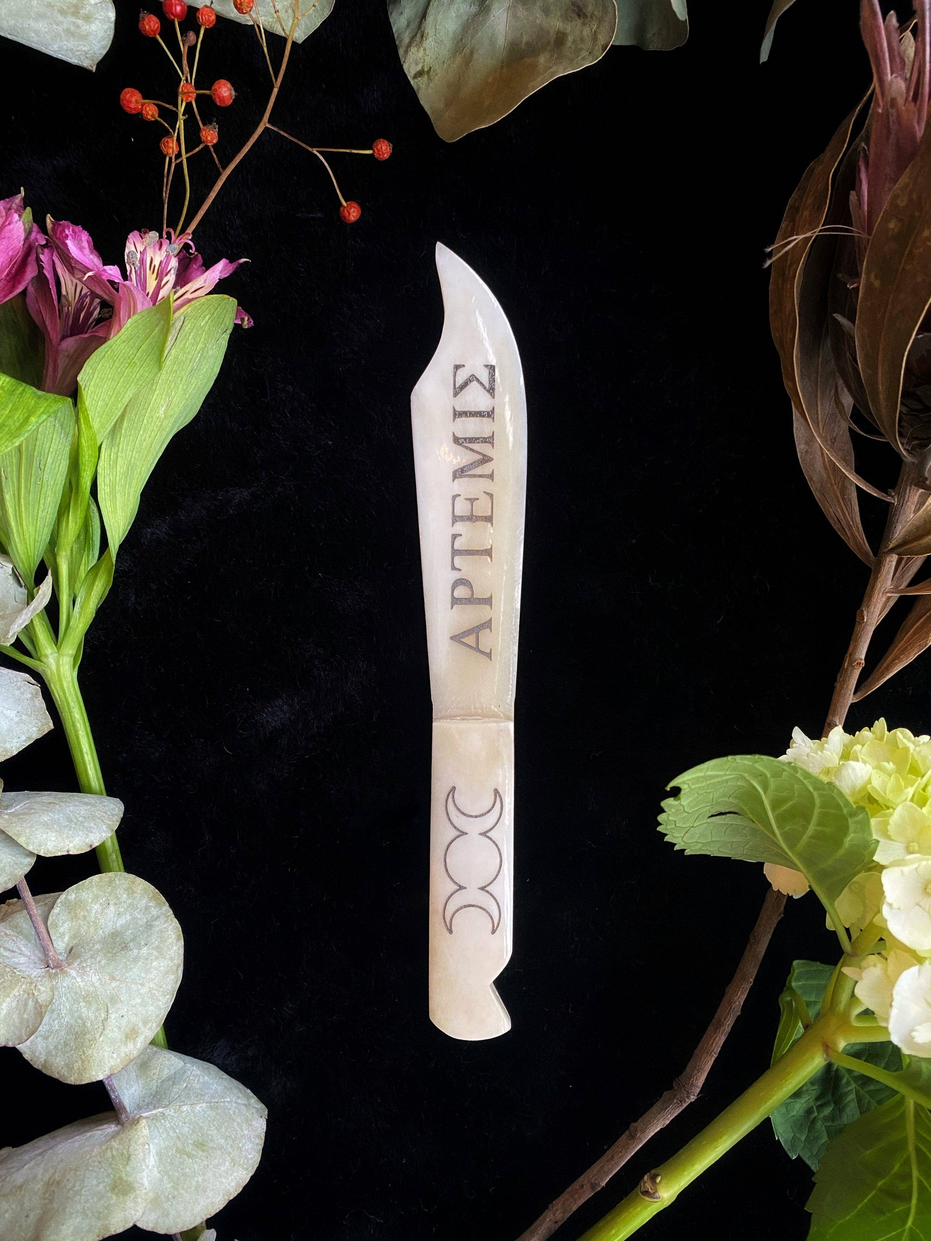 Keven Craft Rituals LLC – Großhandel Spiritueller Stein/Kristall – Gravierte Ritualmesser aus Horn oder Knochen, Athames und Werkzeuge8