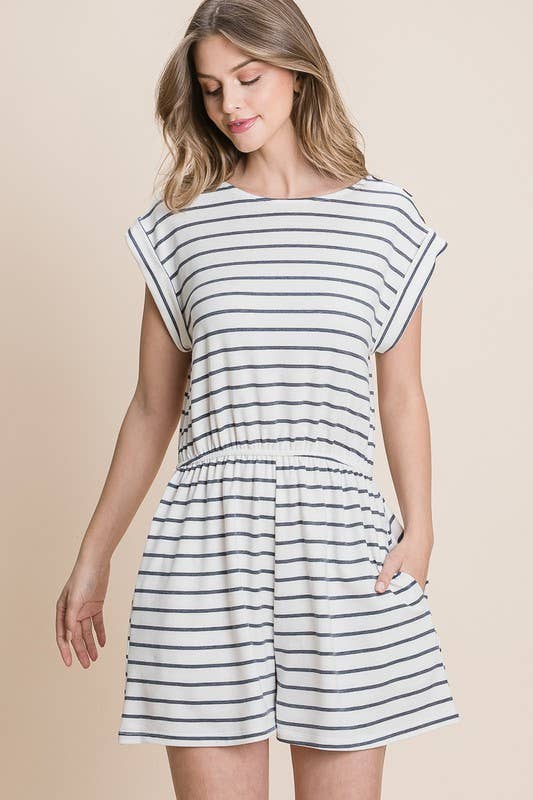 Emerald Collection - Wholesale Romper - Women's - ETK-8390-PL Plus Size Striped Romper1