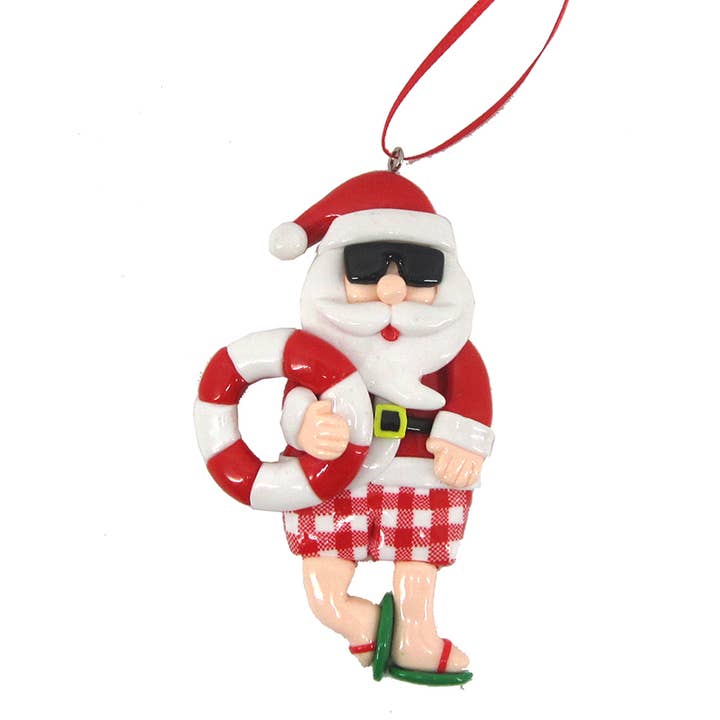 CB Home Collection - Wholesale Ornament - Swimming Santa with Life Ring Clay Ornament