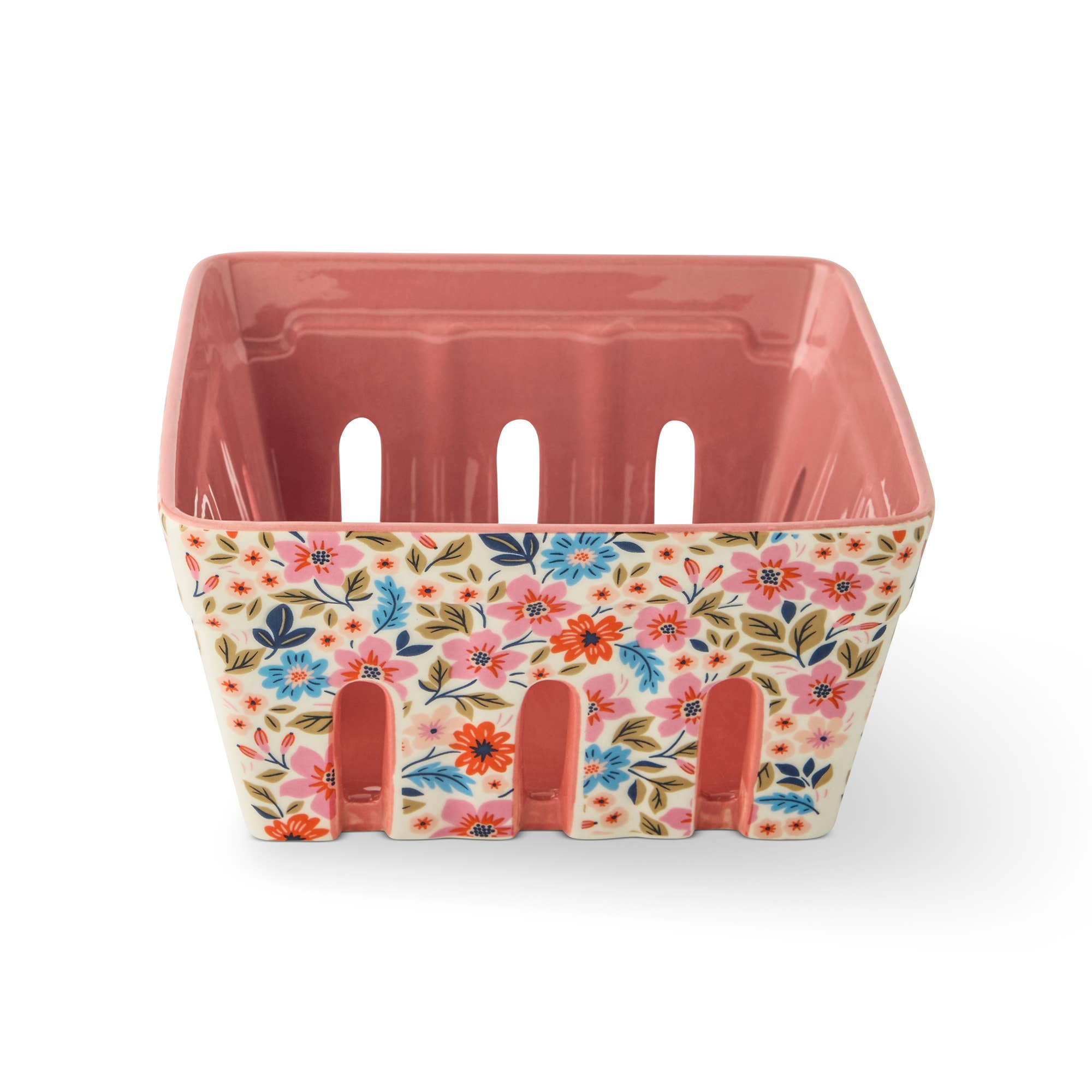 Core Home - Wholesale Basket - Printed Ceramic Berry Basket - Pink Wildflower1