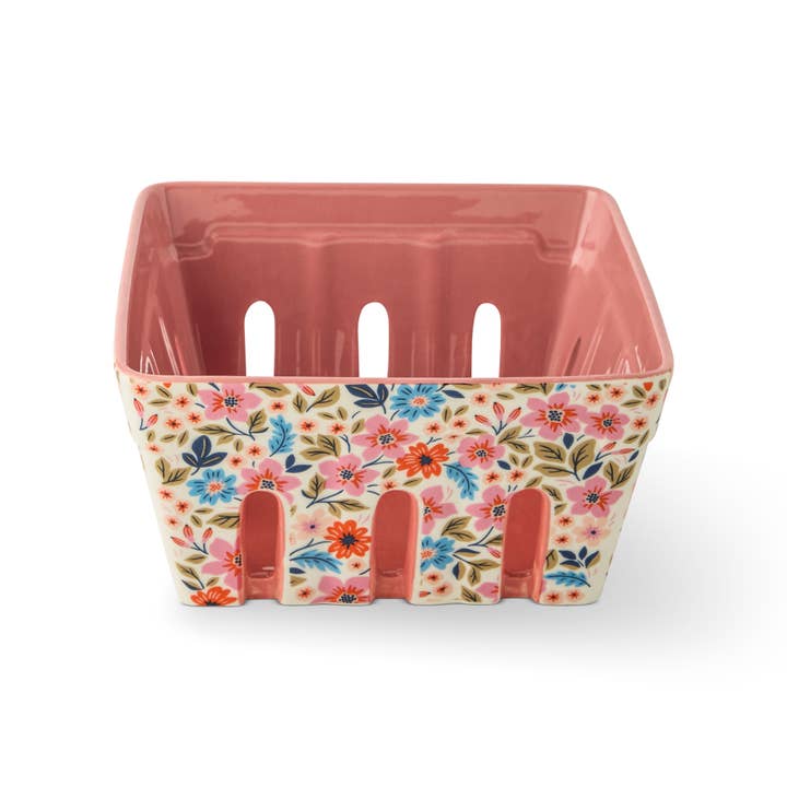 Core Home - Wholesale Basket - Printed Ceramic Berry Basket - Pink Wildflower1